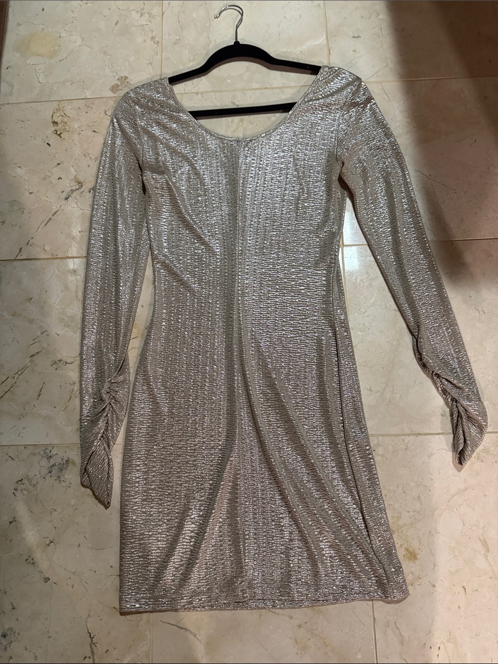 Silver Long-Sleeve Metallic Women’s Mini Dress
